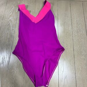 La Blanca V Neck One Piece Swimsuit Womens Size Six Magenta Pink Cutout Back